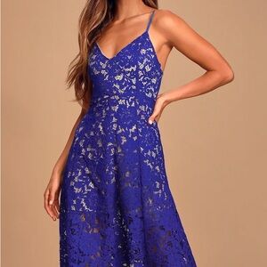 Lulu's Blue Spaghetti Strap A-Line Midi Dress